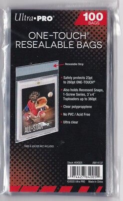 Pack of 100 - Ultra Pro One-Touch Resealable Bags Hockey Baseball Card Brand New