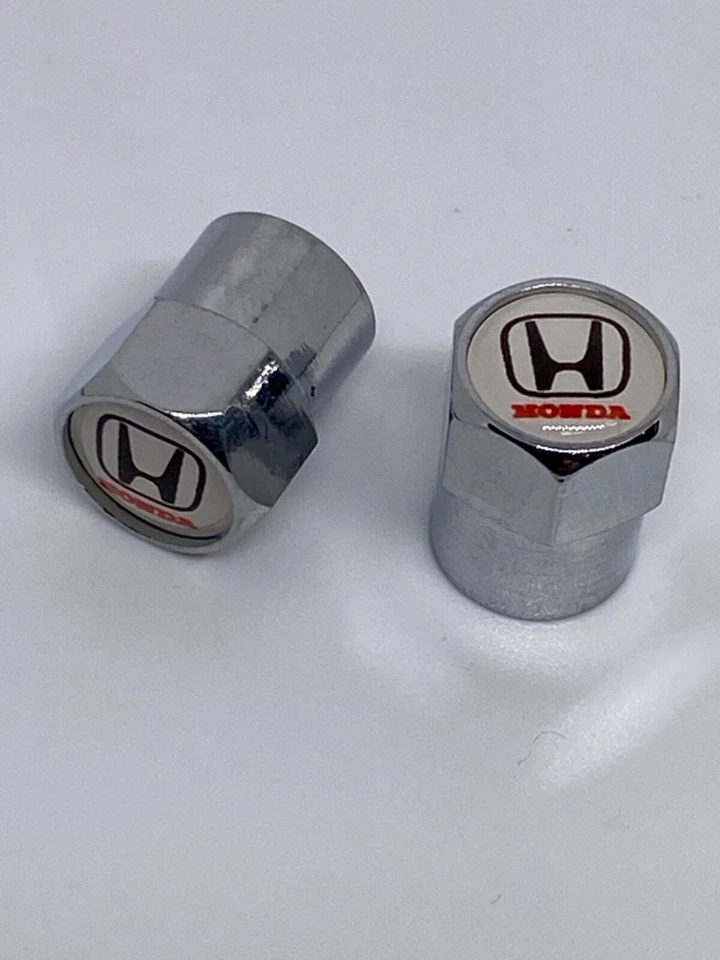 White Honda valve stem cap's chrome metal fits all wheels custom and OE hubcaps - Image 2 of 4