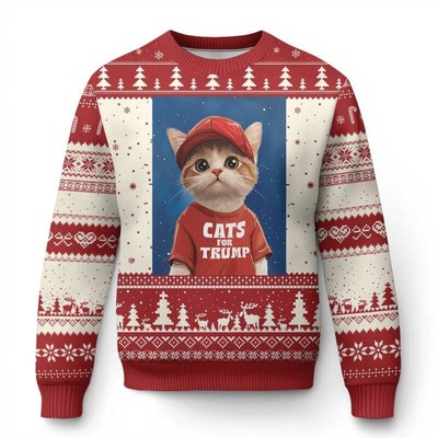 Trump Cat Cute Cats For Trump American President Ugly Christmas Sweater XS-5XL