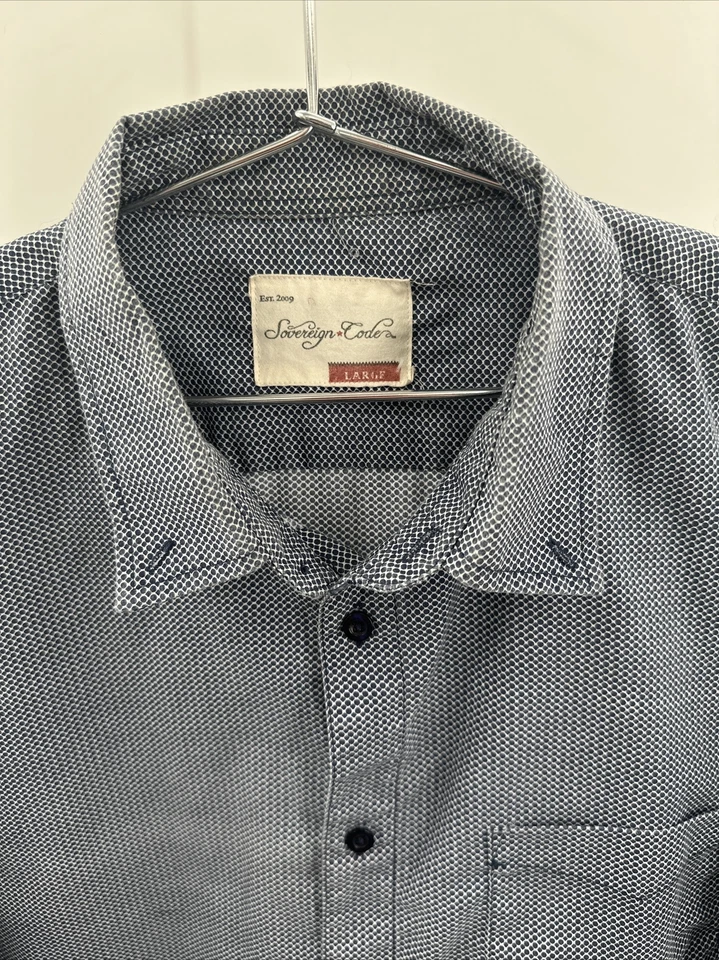 Sovereign Code Mens Size L Blue White Design Button Up Long Sleeve Shirt - Image 4 of 4