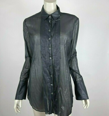 Strenesse Gabriele Strehle Button Up Blouse Long Sleeve Sheer Cotton Women 8