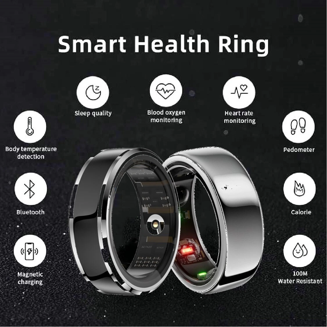 Fitness Activity Tracker Ring, Smart Ring for Blood Oxygen Monitoring,  Health Tracker for Heart Rate Monitor, Sleep, Pedometer, Body Temperature