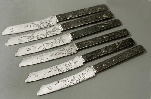 Gorham Sterling Silver & Mixed Metals Knives     c1890 ORIGINAL STORAGE BAG