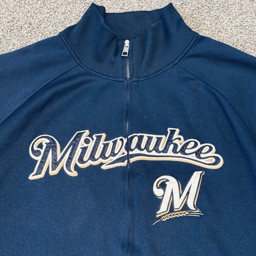 Nike MLB Milwaukee Mens 2XL Navy Blue Retro Embroidered Full Zip Sports Jacket - Picture 5 of 9