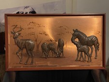Vintage Copper 3D Artwork by Dennis Thomson. Zebra Family Mounted