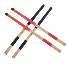 2 Pairs Jazz Drum Brushes Drumsticks - with Comfortable Rubber Handles For