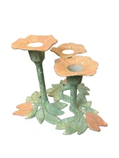 Vintage 3 Flower Metal Candle Holder 5" Tall by 6-1/2" Wide