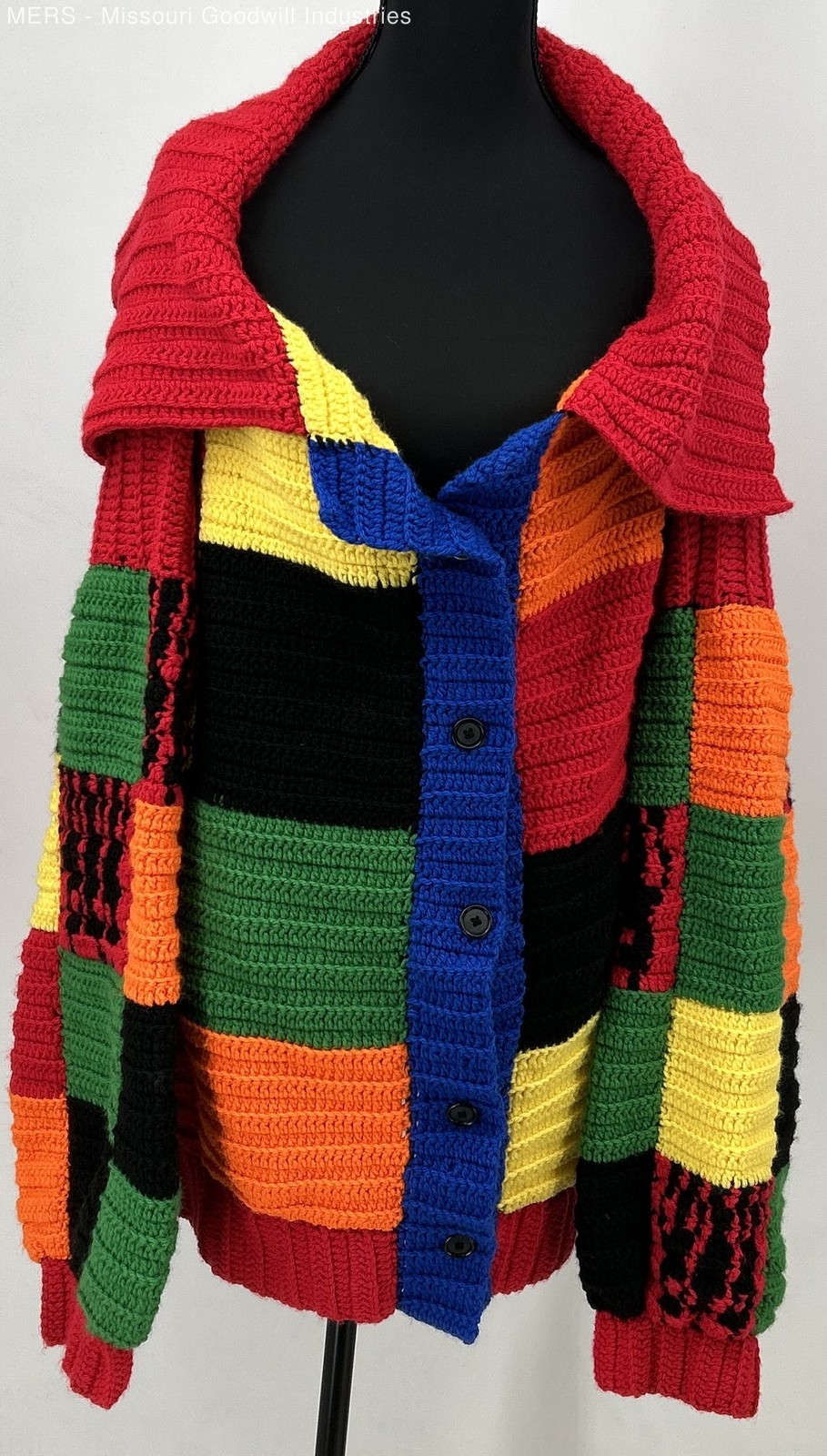 Handmade Multicolor Patchwork Button Front Chunky… - image 1