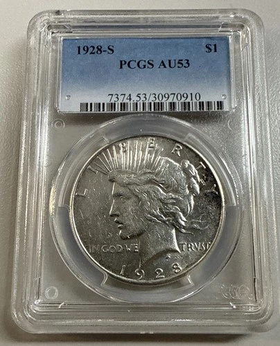 1928 S Peace Silver Dollar PCGS AU 53