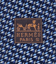 Herm s 758895 Woven Navy Blue Light Blue Gray Tie