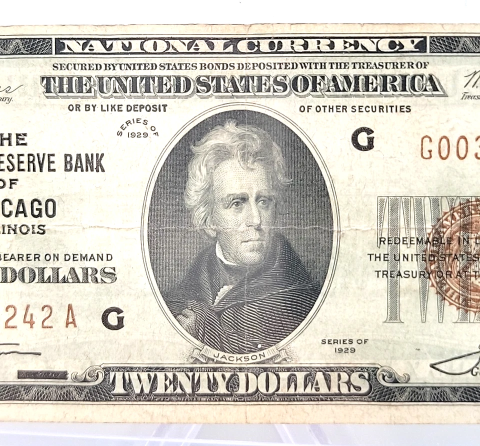 1929 $20 Federal Reserve Bank Chicago Brown Seal Note Lot. H64 - Image 3 of 4