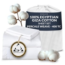 100 Egyptian Cotton Percale Sheets Full Size - Genuine Luxurious 400 Thread C...