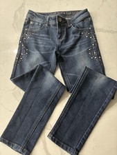 Justice Premium Jeans Girls 12S Blue Straight Leg Rhinestone Adjustable Waist