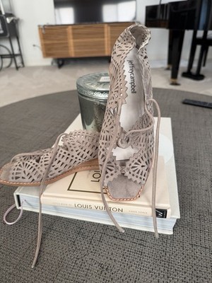Jeffrey Campbell Espejo Lace-Up Wedges Taupe 7