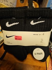 NIKE Boys Socks Crew Lightweight School Kids 6 Pair Shoe Size 10C-3Y Black