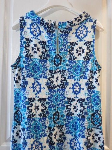 Talbots 100% Cotton Blue Floral Cowl Neck Sleeveless Knee Length Pencil Dress M - Picture 11 of 17