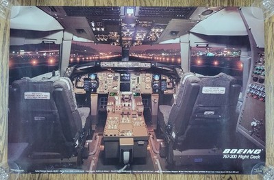 Vintage 1983 Aviation Boeing 767-200 Flight Deck Cockpit Poster 21x32