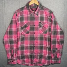 Dixxon Men's Long Sleeve Button-Up Flannel Shirt XL, Shreddy Colab, Pink Plaid