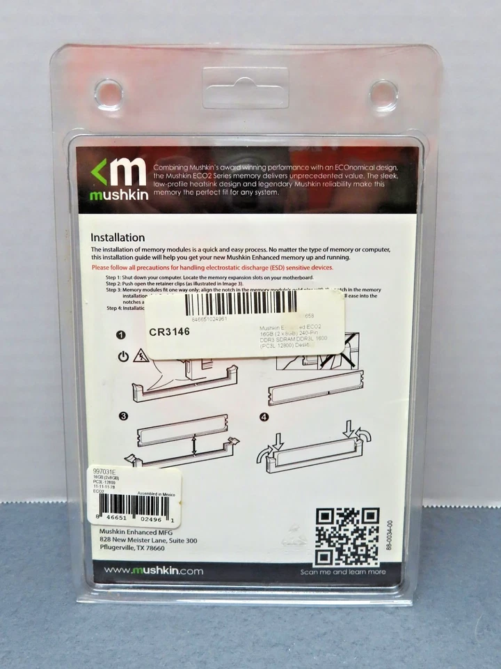 Mushkin ECO2 DDR3 16GB RAM Kit (2x8GB) PC3L-12800 NEW - Image 3 of 4