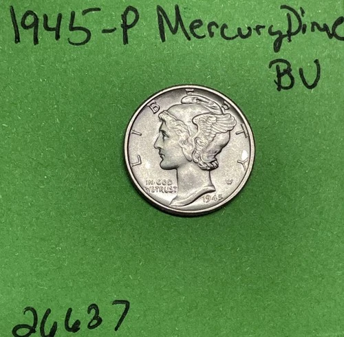 1945-P Mercury Dime 10c BU Brilliant Uncirculated 90% Silver See Pics