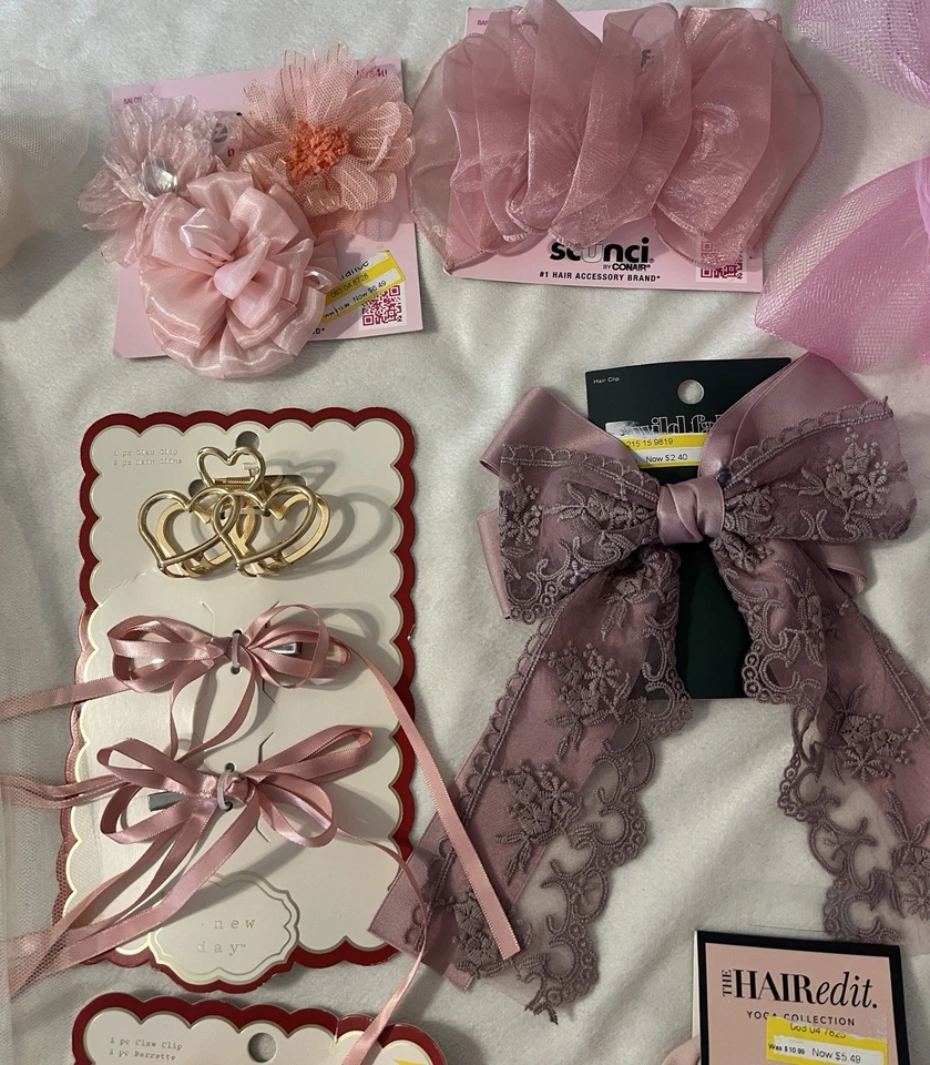 Lote de 10 lazos para el cabello Cheer rosa brillante beige accesorios para niñas Foto 3 de 4