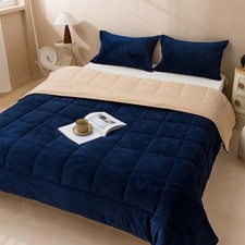 3pcs Quilted Duvet Cover Set Warm Velvet Reversible Comforter Set 2 Pillowcases