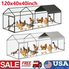Metal Chicken Coop,Walk-in Hen House w/Cover,Poultry Cage,Chicken Run Yard