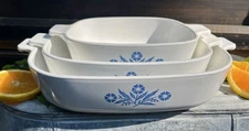 Set of 3 Vintage Corning Ware Blue Cornflower Baking Dishes Casserole (A)