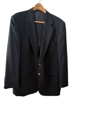Lands End Mens Blazer Sport Coat Black Wool Gold Button Size 46 Regular