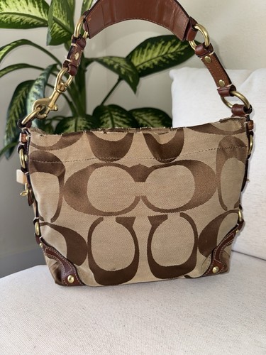 Coach Y2K Vintage Signature Carly Canvas Brown Tan Hobo Shoulder HandBag #10619