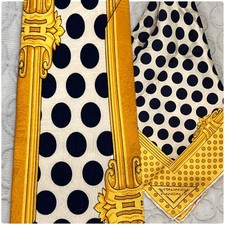 NUEVO CON ETIQUETAS Pancaldi SEDA CORBATA Y BOLSILLO CUADRADO CONJUNTO AZUL MARINO Y MARFIL LUNARES DORADO FLORECIMIENTO