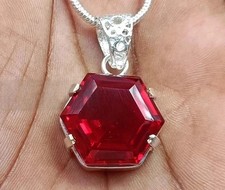 21 Ct Natural Red Ruby Hexagon Cut 925 Solid Silver Certified Gemstone Pendant