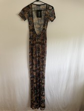 PrettyLittleThing Black Acid Print Mesh Maxi Dress NWT US 4 Sheer Bodycon beach