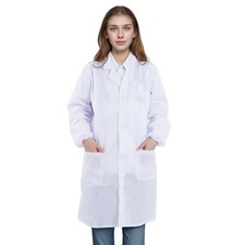 Scientist Doctor Costume Lab Coat Women Men Halloween White Long Sleeve Lab C...