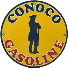 VINTAGE CONOCO GASOLINE PORCELAIN SIGN METAL GAS STATION MOTOR OIL MINUTE MAN