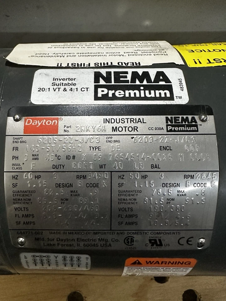 NEW - DAYTON General Purpose Motor: Open Drip Proof, Base Mount, 3 HP, 3490 RPM - Image 3 of 4