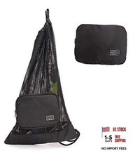 Snorkel Gear Bag Mesh Drawstring Backpack Beach Mesh Storage Bag  black