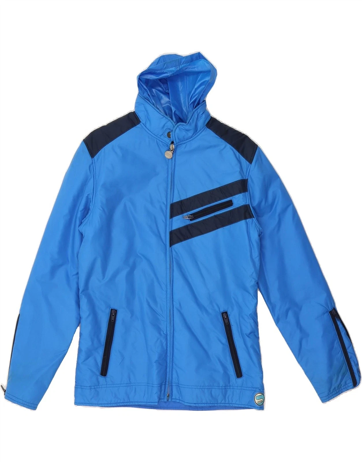 SAMAS Mens Hooded Rain Jacket IT 46 Small Blue Colourblock Polyamide CV04