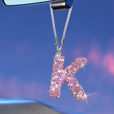 Bling Pink Car Accessories for Women Letter Charm, Rainbow Color Rear View Mirro