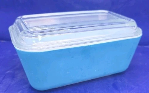 VTG Pyrex 0502 Blue Refrigerator Dish w/502-C Glass Lid
