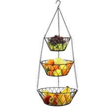 Heavy Duty - 3 Tier Hanging Kitchen Bronze Fruit Basket