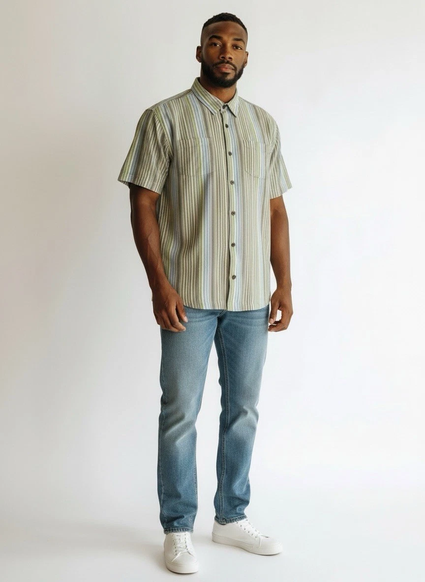 Tommy Bahama 100% Silk Vertical Striped Shirt Green Men's Size XL