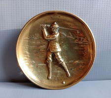 Antique Brass Ashtray - Maker Joseph Walker 1908 Harry Vardon USA Golfer