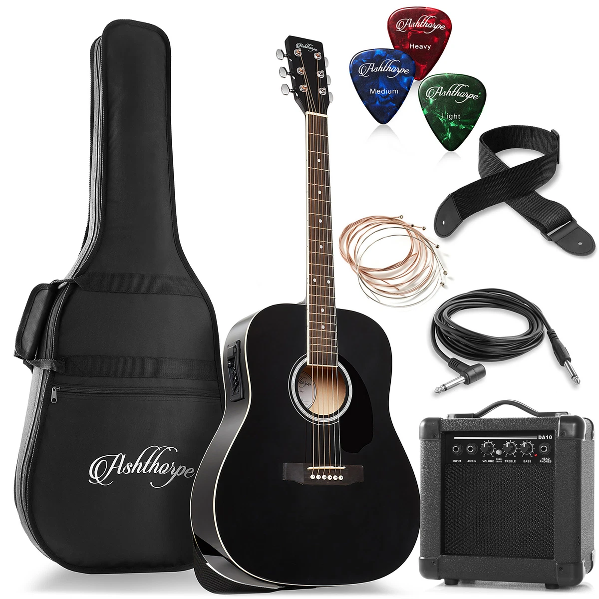 Dreadnought Acoustic Electric Guitar Package with EQ 10 Watt Amp