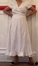 POLO RALPH LAUREN White All Linen Wrap Dress Cap Slv Sm Ruffle Hem Sz 0 New S225