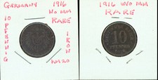 WORLD COINS GERMANY 1916 NO MM 10 PFENNIG (G413) LISTED AS RARE IN CATALOG