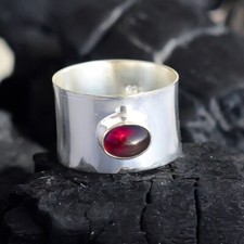 925 Sterling Silver Mozambique Garnet Gemstone Plain Band Ring All Size/AR-220