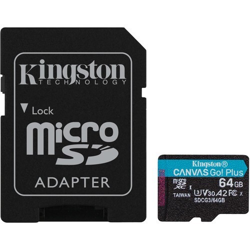 Kingston 64GB Canvas Go! Plus UHS-I microSDXC Memory Card with SD Adapter - Picture 1 of 3