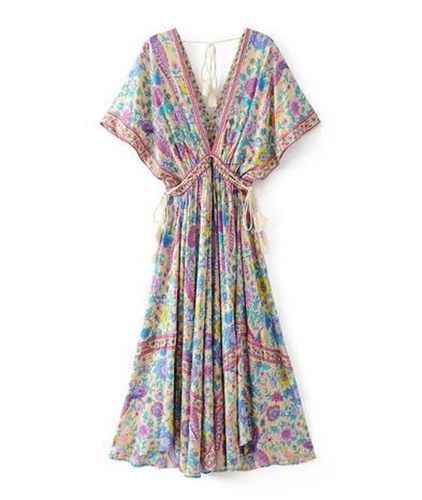 Deep Sweetheart Neck Empire Boho Dresses Peacock