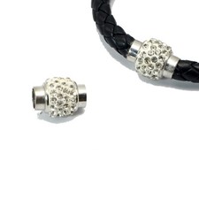5 Silver Bracelet Necklace Rhinestone Magnetic Clasp End Caps Large Hole 6mm